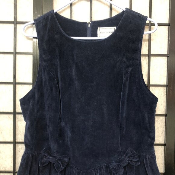 Vintage 80s Navy Blue Corduroy Jumper Dress Misty Lane ILGWU Large 11/12 cute B2 - Picture 2 of 12